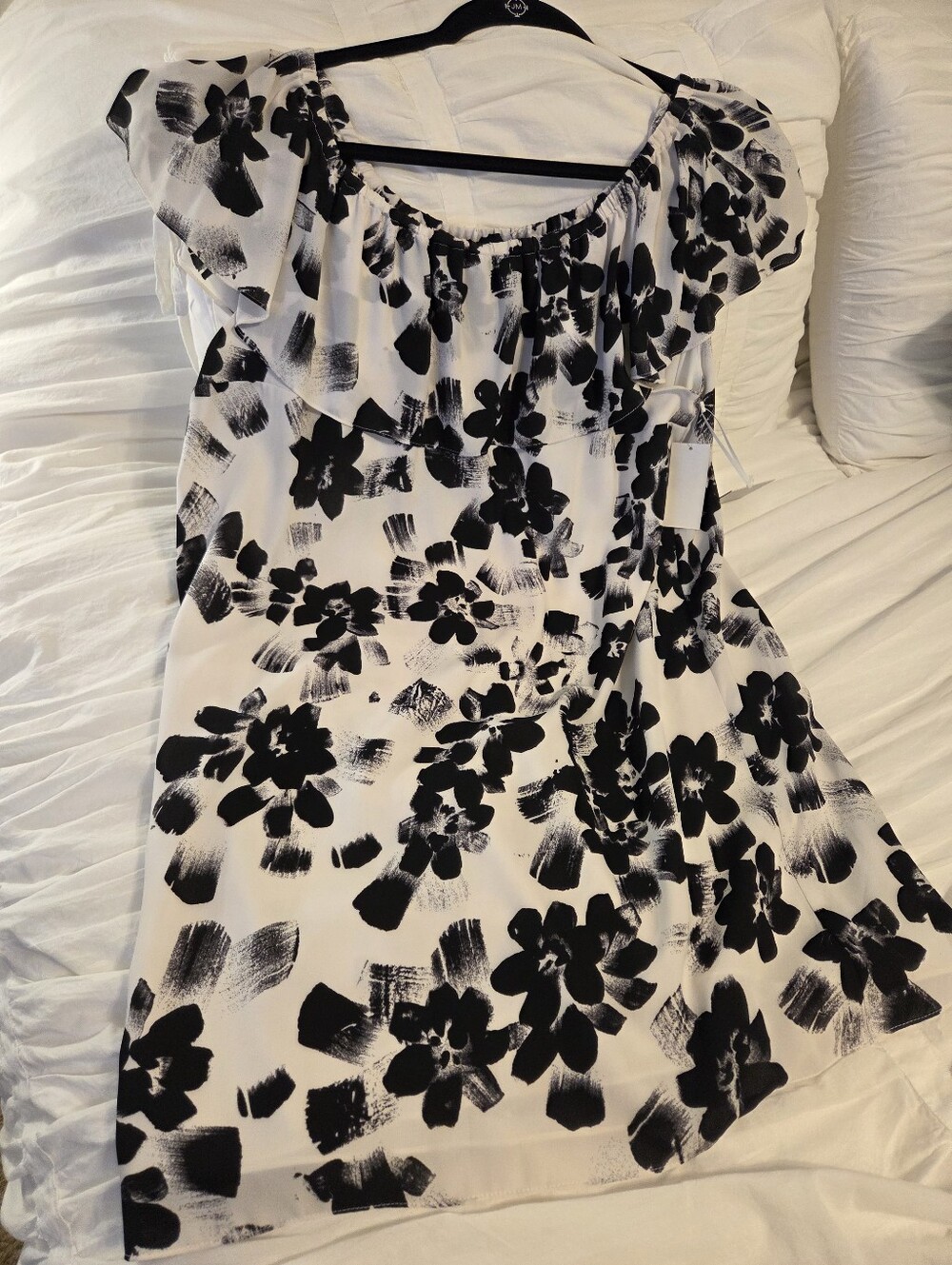 1State Black & White Floral Off-Shoulder Dress SzL